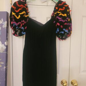 Black Velvet Evening/Cocktail Dress with Puffy Sleeves - Size 4